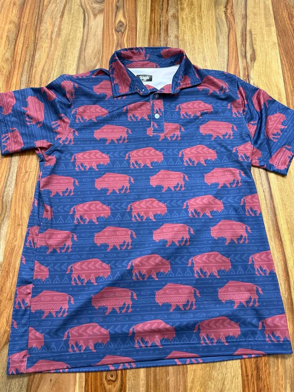 Waggle Golf Men's Buffalo After Dark Native Print Performance Polo Shirt, large